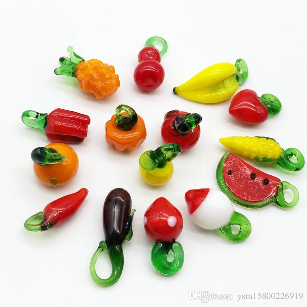 50 PÇS Mixed Vegetable Fruit Charms Lampwork Murano Glass Pendant Beads Pepper Fruit Brincos Para Mulheres Acessórios Fitting Jóias Descobertas Componentes