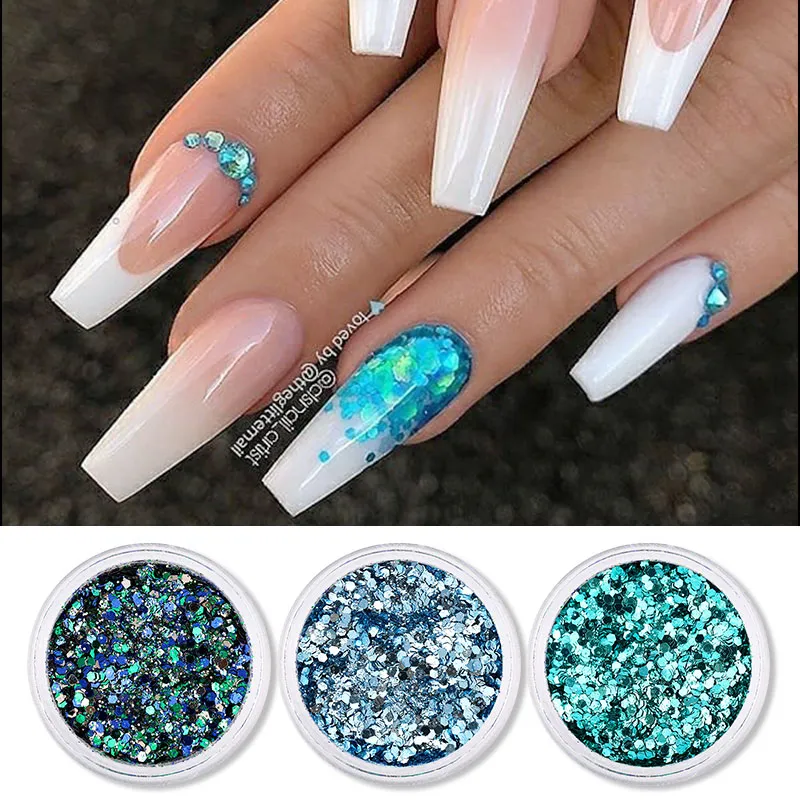 Gold Glitter Nail Art Decoration, Holographic 3D Sparkly Nail Art Sequins,  Mixed Glitter Nail Flakes Powder Foils Strips Designs for Women Girls