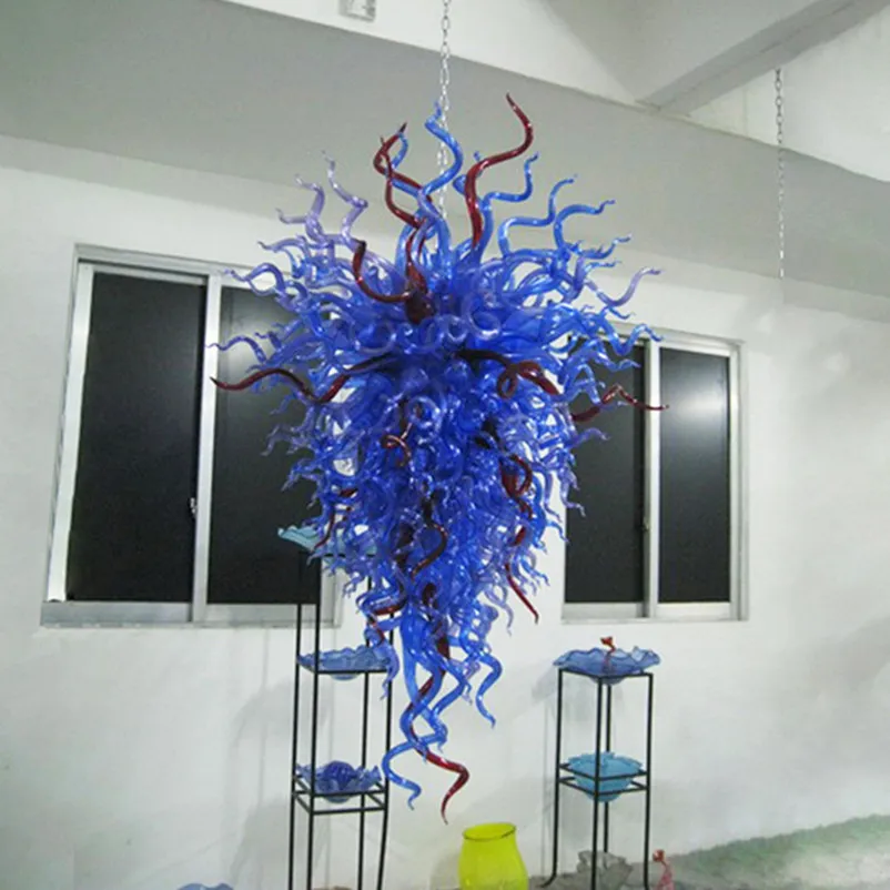 Verre Bleu Lustre éclairage lampes suspensions 60 pouces de haut led ampoules Art Lumière moderne Décor À La Maison Lustre