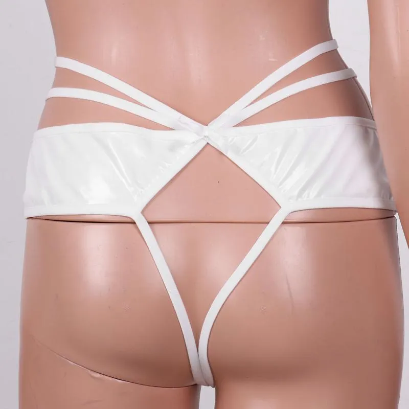 Women Wet Look Patent Leather Open Crotch Panties Mini Briefs Underwear  Lingerie