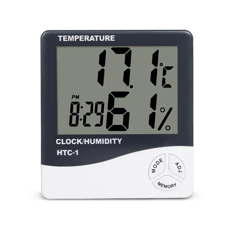 LCD 디지털 알람 시계 홈 온도 습도계 HTC-1 실내 옥외 습도계 온도계 메모리 날씨 역