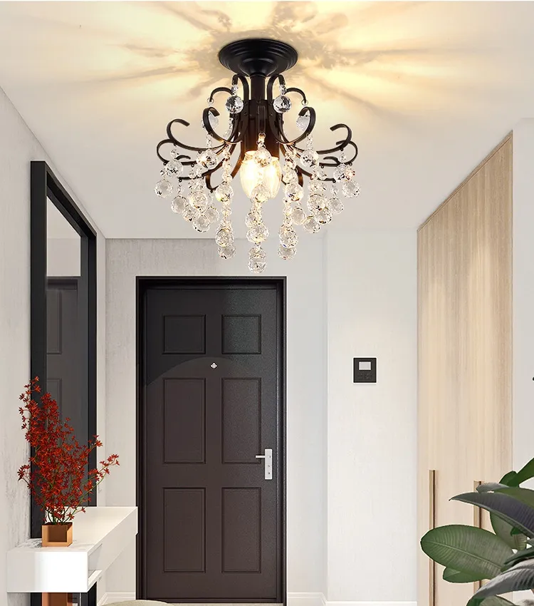 Illuminazione moderna del lampadario di cristallo per la cucina della camera da letto Lustre Lampadari a soffitto Cristal K9 Lampada a sospensione in cristallo dorato nero