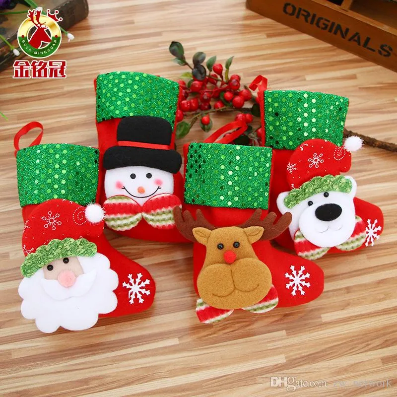 Męskie mini wiszące skarpetki Śliczne cukierki torba na prezent Snowman Santa Claus Deer Bear Stocking na wystrój choinki wisiorek gorący