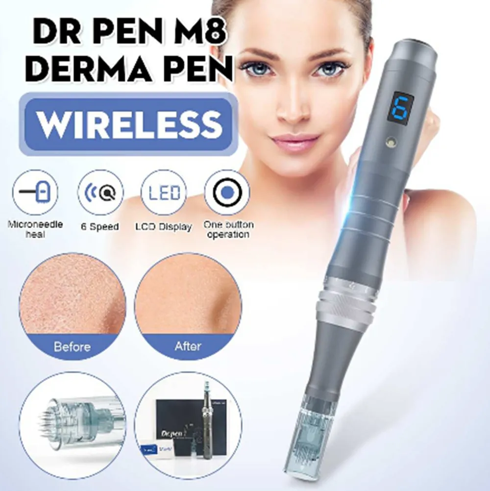 Portable Professional Micro needle Dr Pen Ultima M8 Rechargeable Derma stamp Dermapen with 16pin Tips Cartridges Stretch Marks Removal