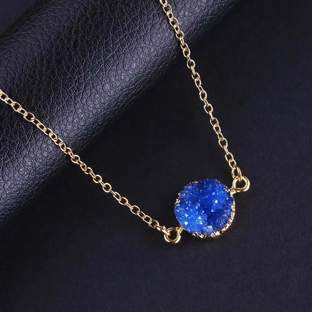 New Design Resin Stone Druzy Necklaces Gold Plated Geometry Stone Pendant Necklace For Elegant Women Girls Fashion Jewelry