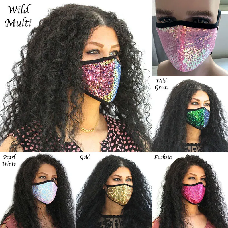 Glitter colored Fashion face masks dazzle sequins mask sunscreen cotton face masks PM2.5 thin breathable colorful designer face masks