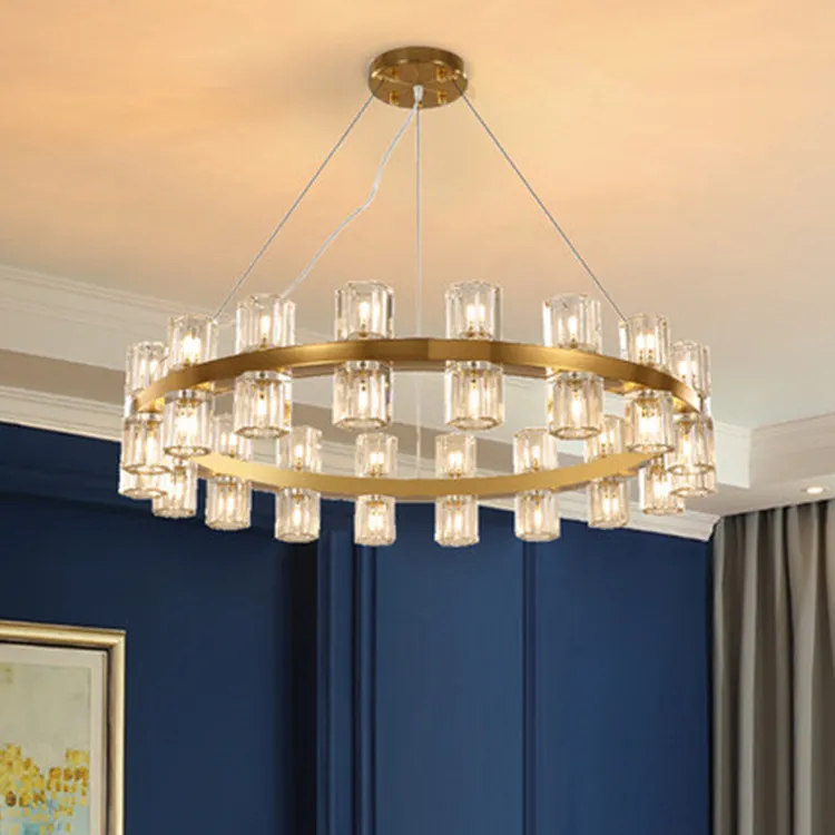 Lustre en cristal moderne pour salon rond décoration de la maison luminaire or lampe suspendue led lustres en cristal