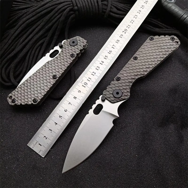 1 stks High-end tactische vouwmes D2 Drop Point Stone Wash Blade TC4 Titanium legering Handvat EDC Pocket Knives Survival Gear