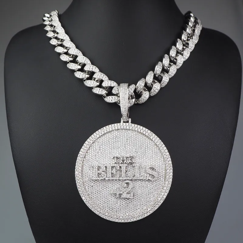 Iced Out Number 44 Large Size Diamond Round Pendant Necklace 18K Gold Plated Mens HipHop Bling Jewelry Gift