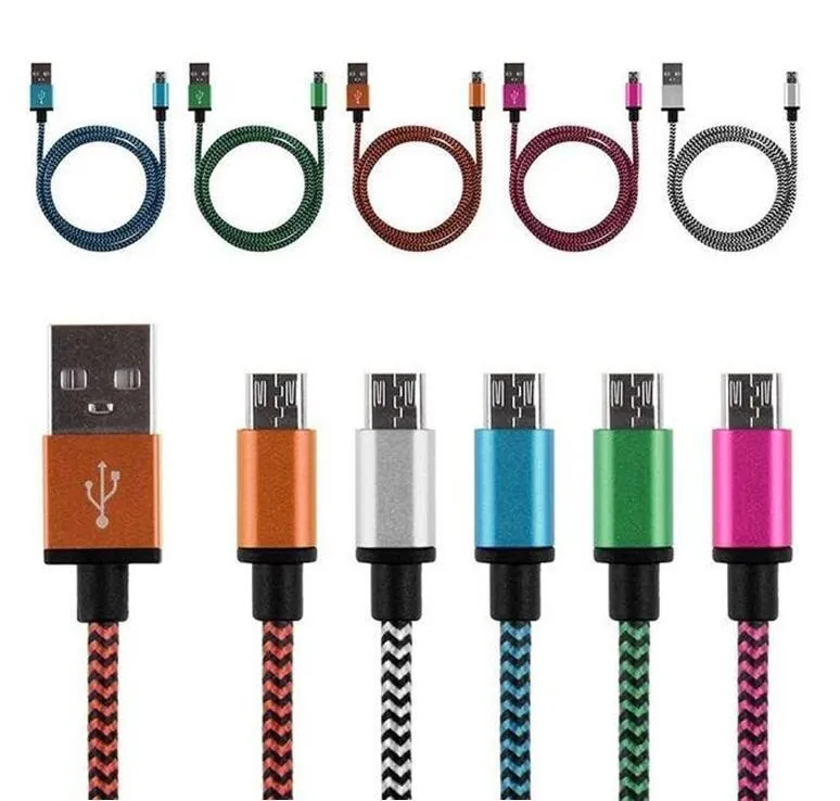 Stoffladekabel 1m 2m 3m Micro V8 Typ C USB Datumskabel für Samsung S4 S6 S7 Edge LG Xiaomi