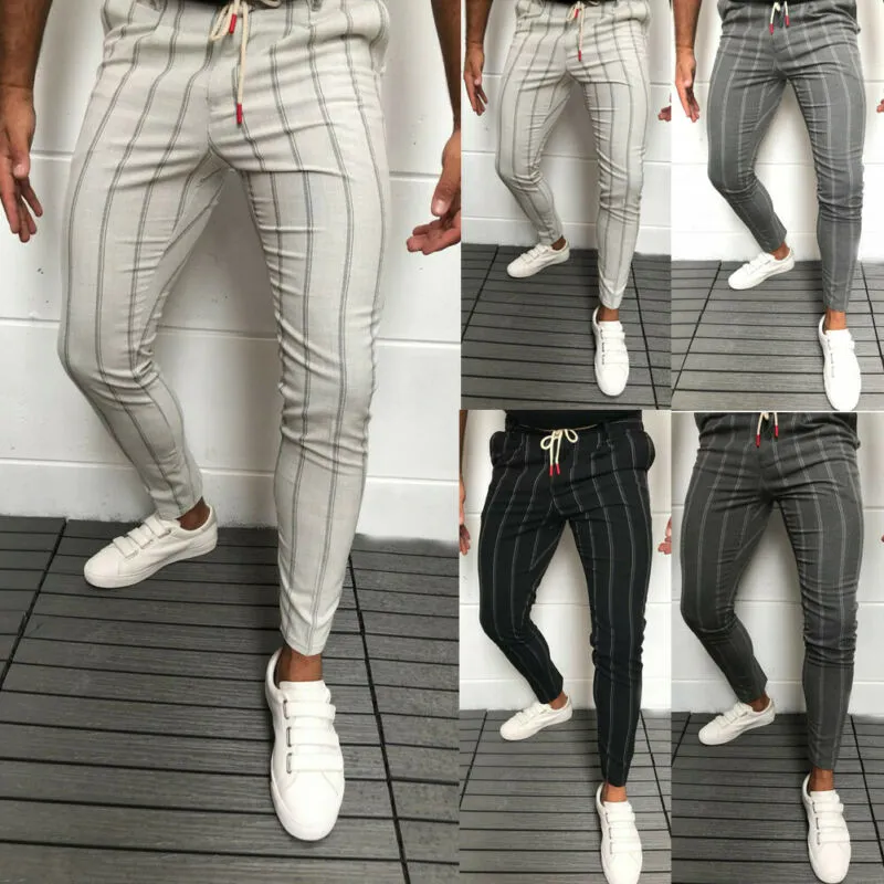 Herren Klassische Hosen Fashion Business Weit Gestreifte edle Kleid-Spitze-Hose Slim Fit-beiläufige lange Hosen der Männer Outwear