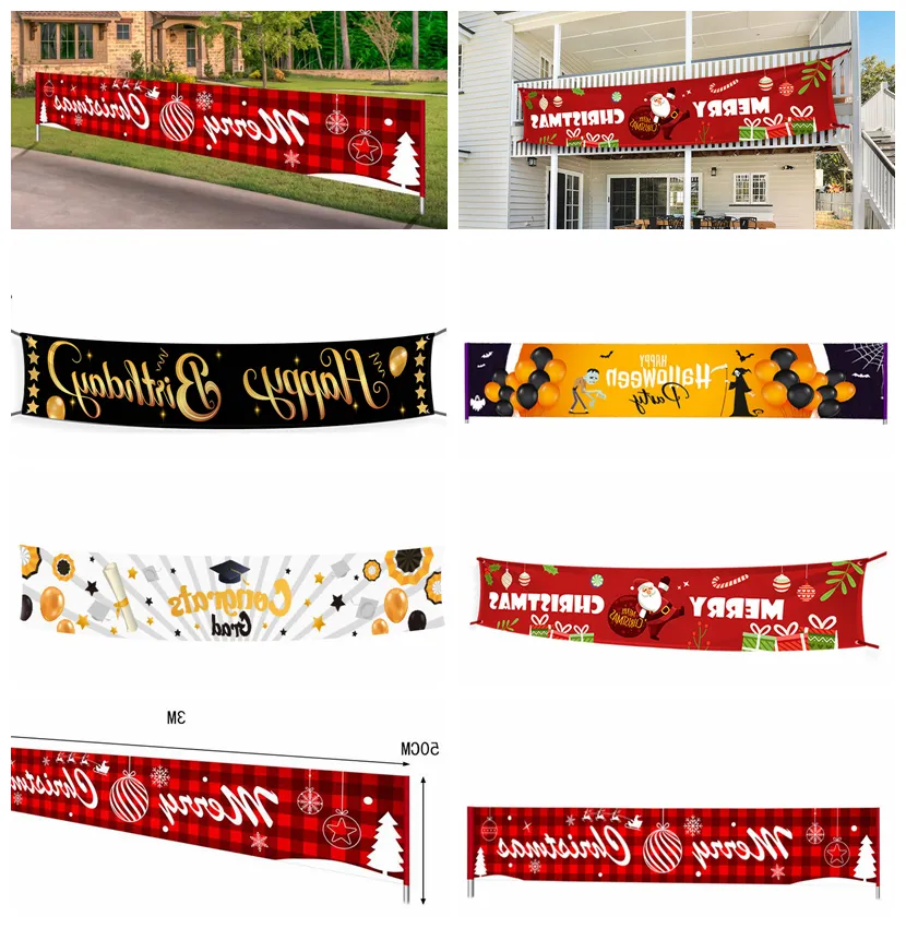 Buon Natale Banner Streamer Halloween Laureata Happy Birthday Banner de Navidad Natale Segno Casa Casa Casa Decor Party Puntelli Banner di Natale Banner