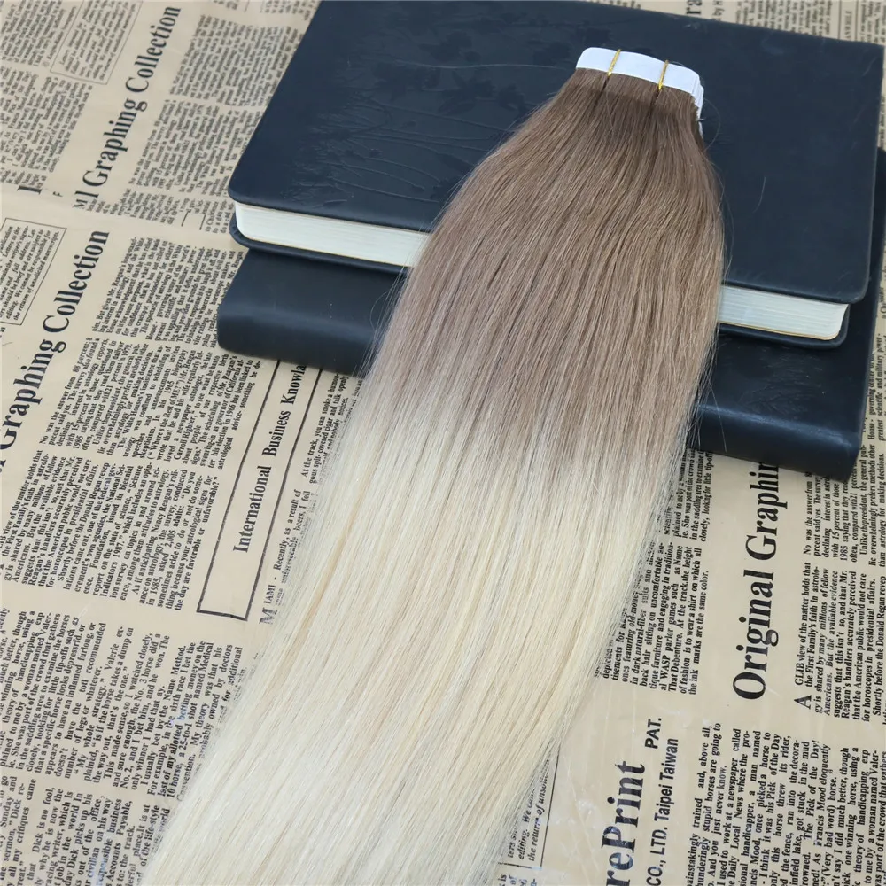 Omber Tape in Human Hair Extensions #6 fding to #613 Blonde Remy Human Hair Skin Weft Seamless Tape on Hair Extensions 100g/40pcs