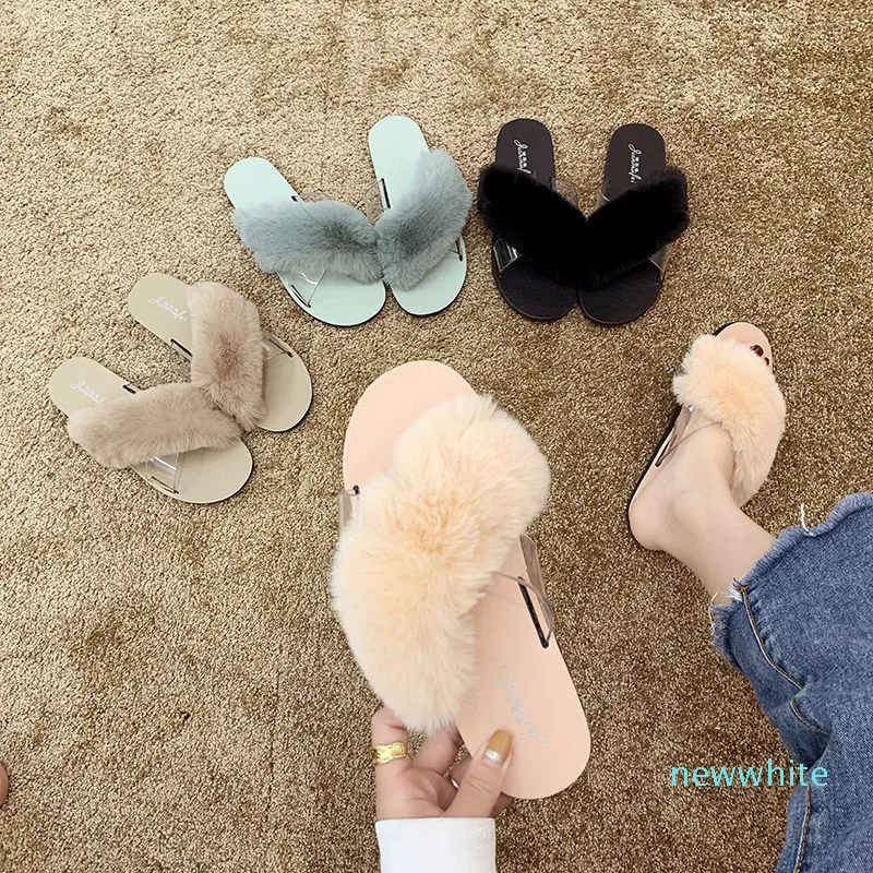 Hot Sale-Faux Fur Sandal Slippers Women Girls Fashion Indoor and Outdoor Sandals Slip-on Flip Flops Slipper Huaraches Home Shoes