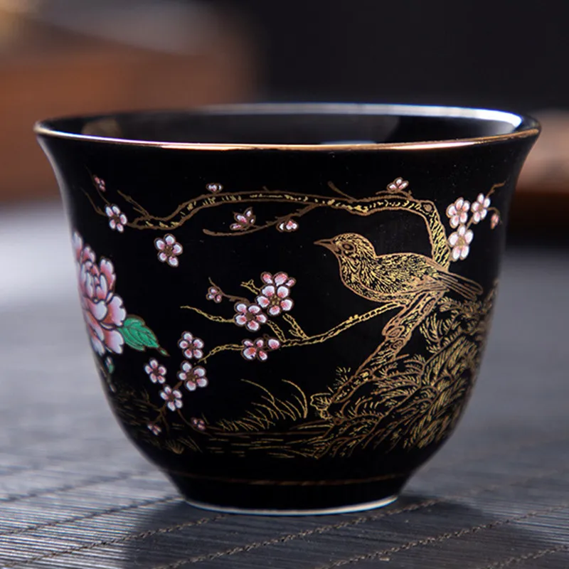 Vintage fleur oiseau thé maître tasse nouveauté émail pastrol tasse à thé porcelaine sculpture bol décor à la maison