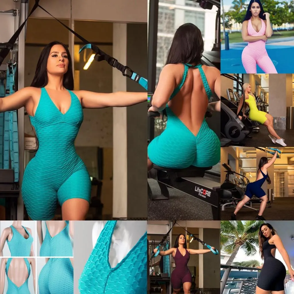 ABD STOK Spor Giyim Kadın Tek parça Spor Seti Egzersiz Gym Fitness Jumpsuit Kısa Seksi Yoga Seti Bandaj Gym Bodysuit Suit