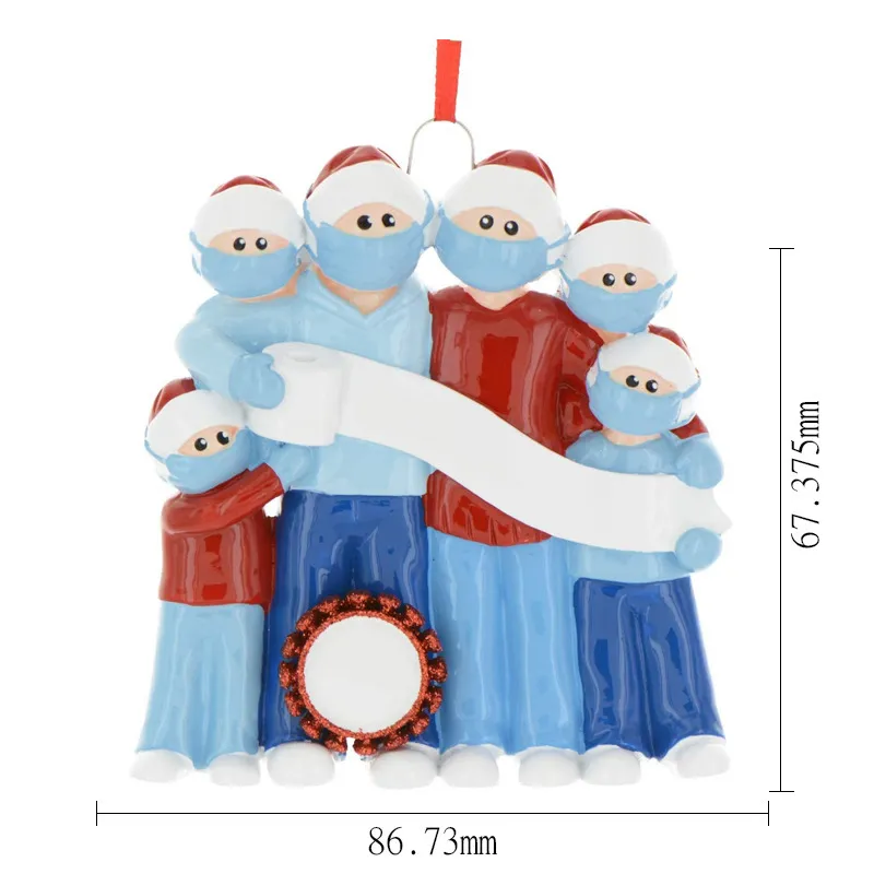 Ornamento di Natale 2020 Decorazioni natalizie Quarantena Ornamento personalizzato sopravvissuto per una famiglia di 6 persone con maschere per il viso spedizione gratuita