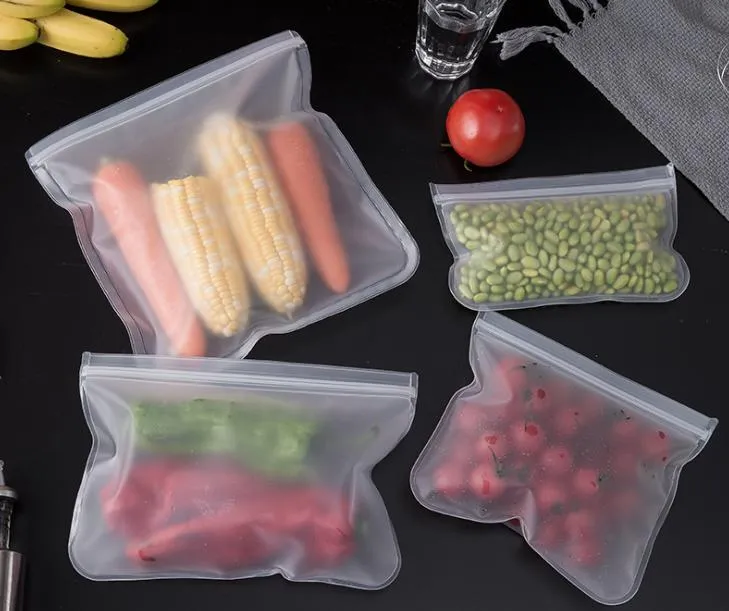 Verschillende maten EVA Food Conservation Tassen Koelkast Voedsel Opbergzakken Vruchten Groenten Houd Vers Verzegelde Zak Herbruikbare Food-Grade 5pcs / Set