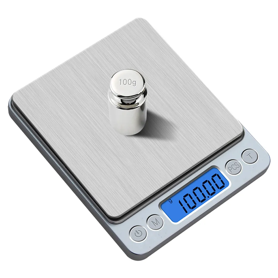 ЖК-кухонные масштабы Цифровые Прецизионные электронные Весы USB Карманный Вес Золотой Баланс 3000G X 0,1G 2 Лотки