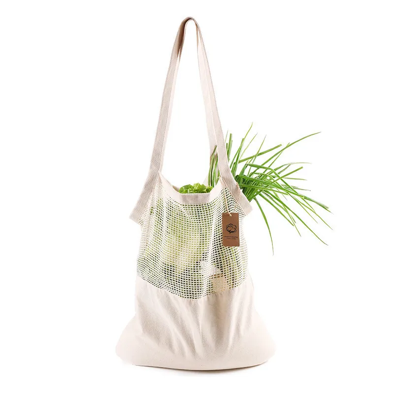 Återanvändbar Shopping Bag Frukt Grönsaker Eco Friendly Livsmedelsväska Portable Storage Bag Tote Mesh Net Cotton String Storage Väskor