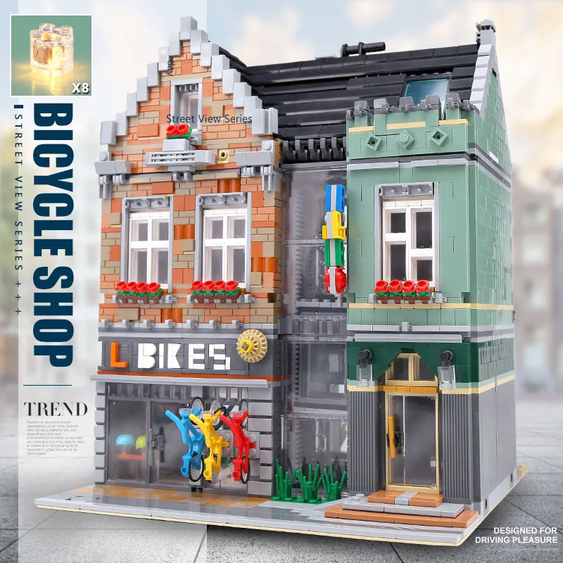 MOC 10004 Street Building Leksaker Bike Shop Modell Kompatibel med 15034 Byggstenar Assembly Kit Kids Christams Presenter