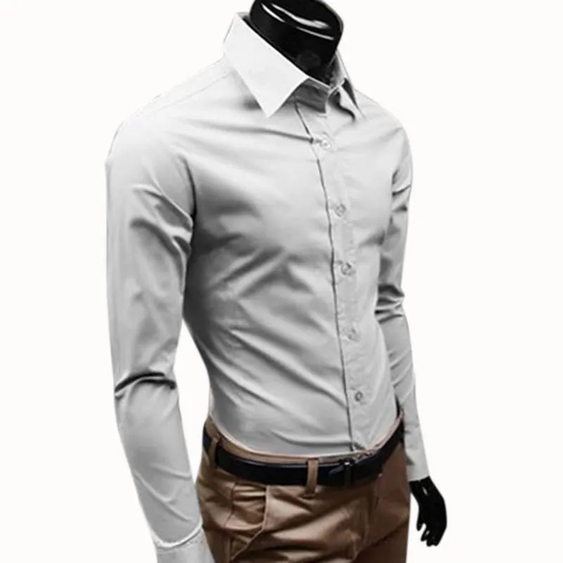 mens dress shirts men business shirt plus size single breasted male formal blouse white turn down collar tops autumn long sleeve b269e