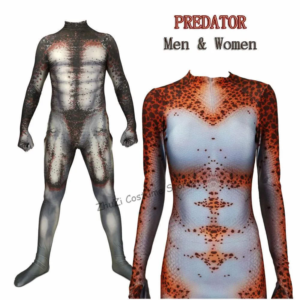 Kadın Erkek Erkek Predator Cosplay Kostümleri 3D Baskılı Pandex Film Predator Cadılar Bayramı Zentai Tulum Suit Bodysuits CX200817