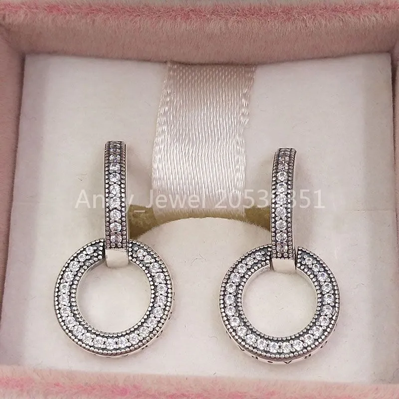 Andy Jewel autentyczne 925 Sterling Silver szpilki musujące podwójne kolczyki Hoop pasuje do europejskiego stylu Pandora szpilki biżuteria 299052C01