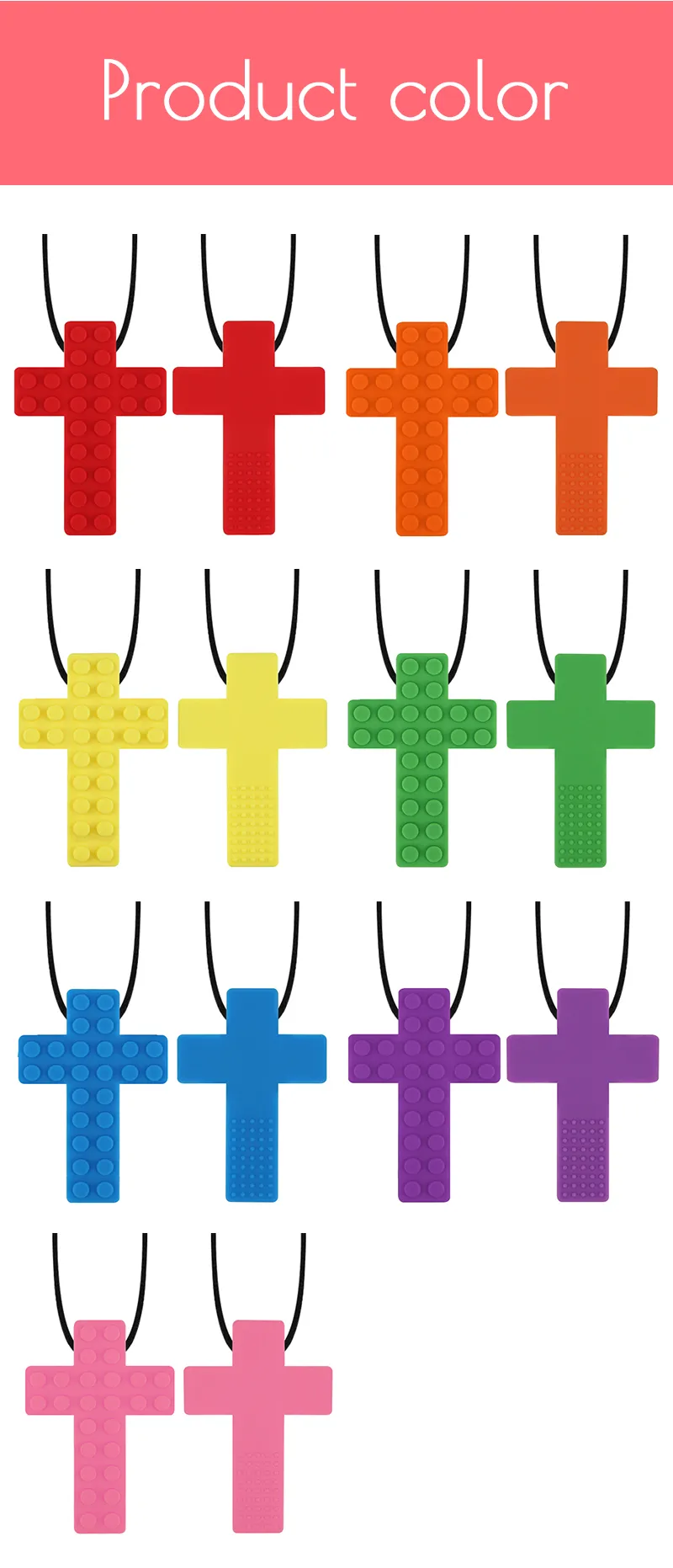 Cross Shape Autism Teething Bead Pendant Durable Nursing Silicone Autistic Children Peace Sensory Chew Molar Necklace Set