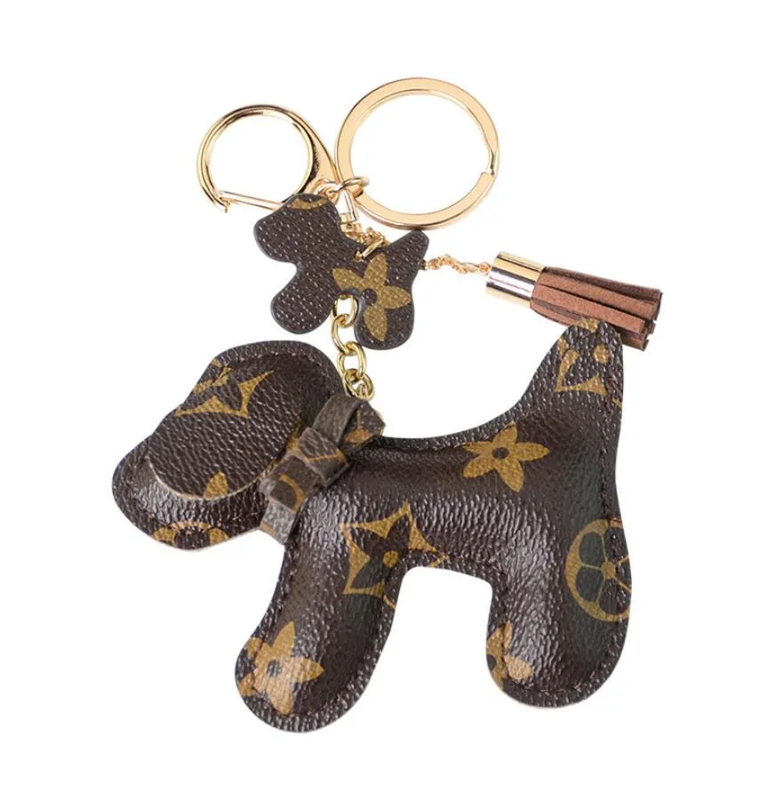 18Style Fashion Keychain Cute Dog Bear Print Mönster PU LEATHER KEYCHAINS CAR SCHOOL BAG Tillbehör Keyring Lanyard Key Wallet