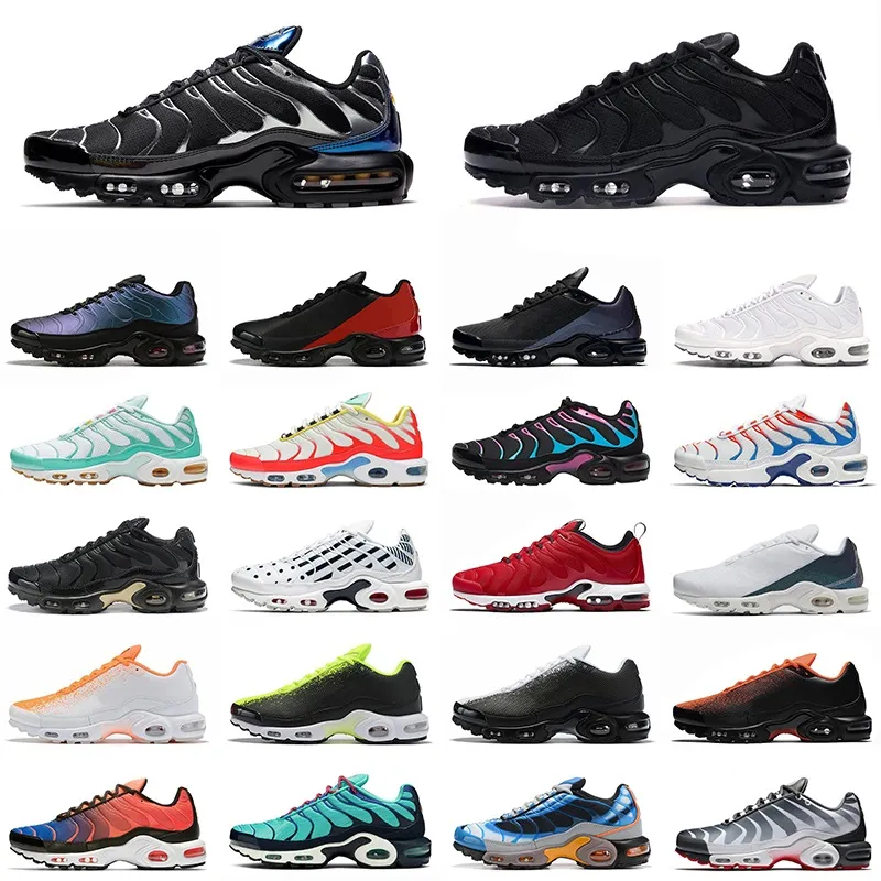 TN Plus SE Running Shoes Triple White Black Hyper Psychic Blue Gradient Bred Just Outdoor Trainer Sneakers