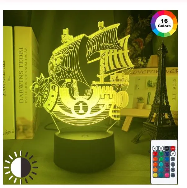 Anime ONE PIECE Thousand Sunny Ship Modelo Crianças Luz Noturna para Decoração de Quarto Presente Legal para Sala de Estudo Infantil Candeeiro de Mesa 3d308a