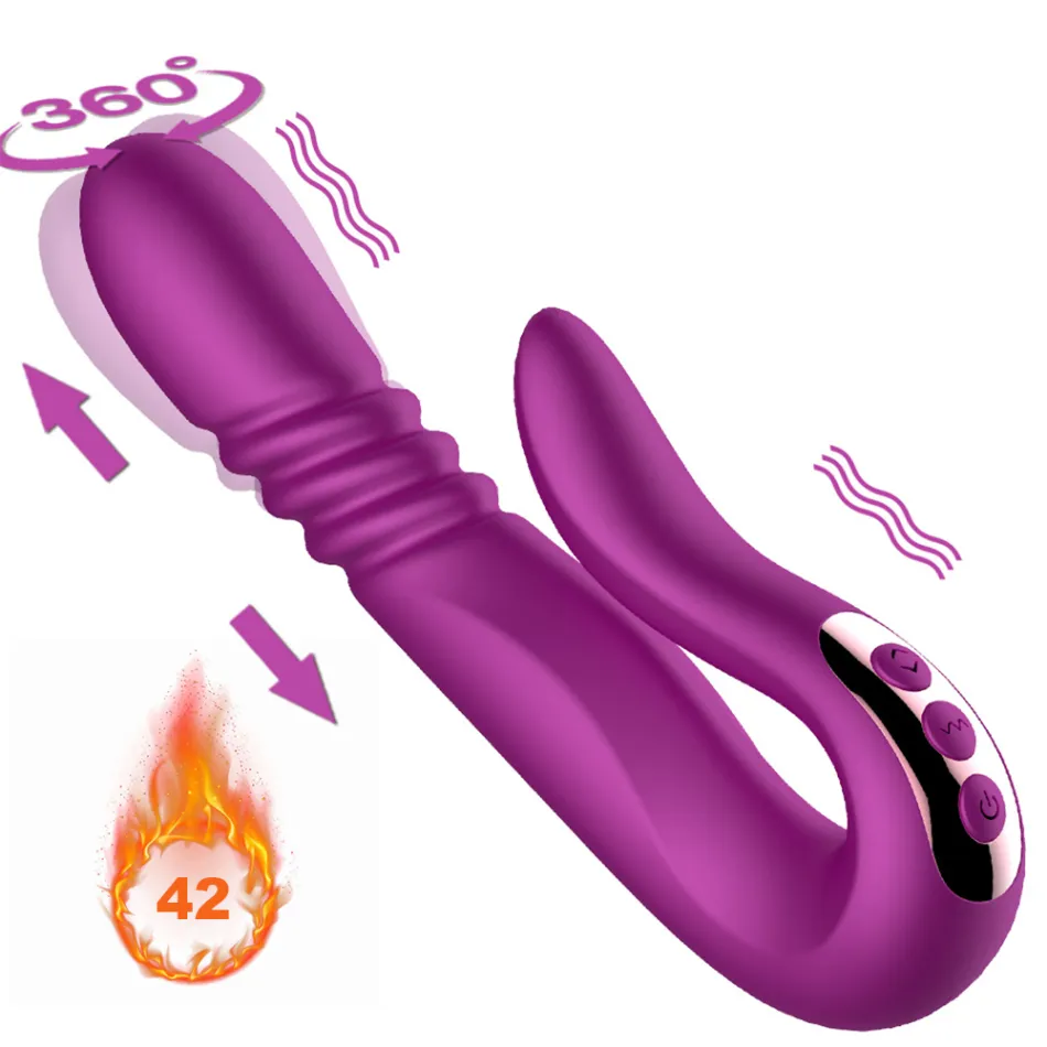 Вибратор фаллоимитации Автоматическое телескопическое вращение нагревание 10 скоростей вибрация G-Spot Clitoris Vaginal Massage Sex Toys для женщин