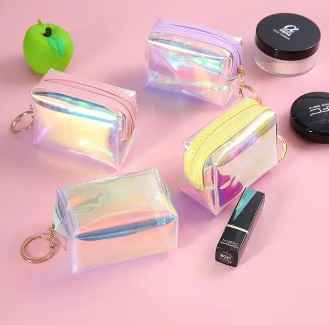 10pcs Kız PU Lazer Holografik Sevimli Flap Şeffaf Min Madeni Para Çanta Mix Renk