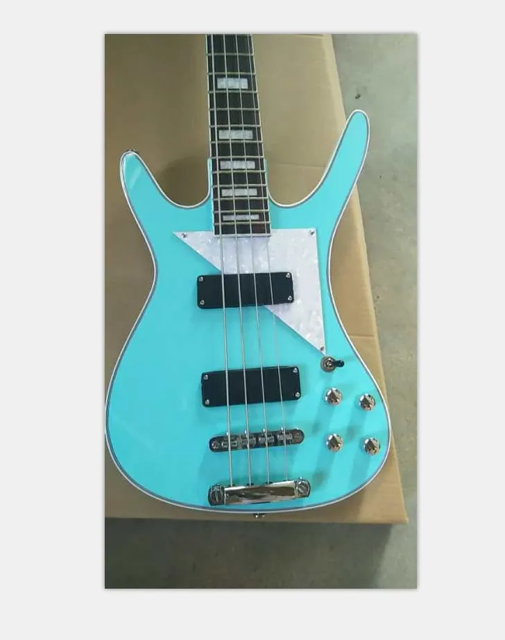 Maßgeschneiderte 4-saitige himmelblaue E-Bass-Gitarre mit Chrom-Hardware und 21 Bünden, China-Bass