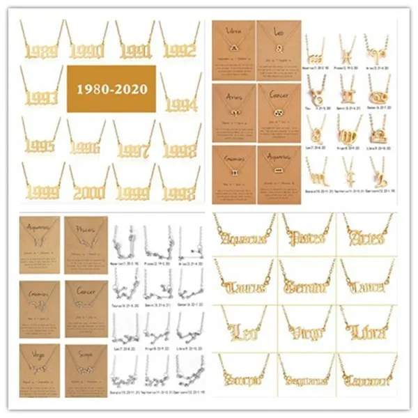 12 별자리 조디악 목걸이 별자리 지르콘 한국어 보석 스타 갤럭시 천칭 자리 점성술 여성 목걸이 선물 소매 카드