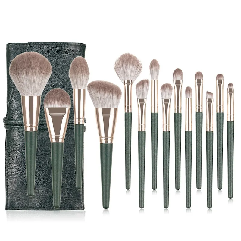 14 stks / set Groene Wolken Make-up Borstel Set Gezicht Poeder Blush Reparatie Borstel Volledige Set van Schoonheid Gereedschap Oogschaduw Borstel Set met Tas Gratis DHL