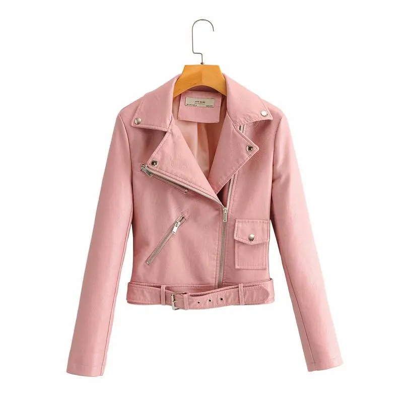 2020 Black Pink Clothing Long Sleeve New Women Jackets Outerwear Coats Fall new functional Pu Leather Jacket zipped slim short leather jacke