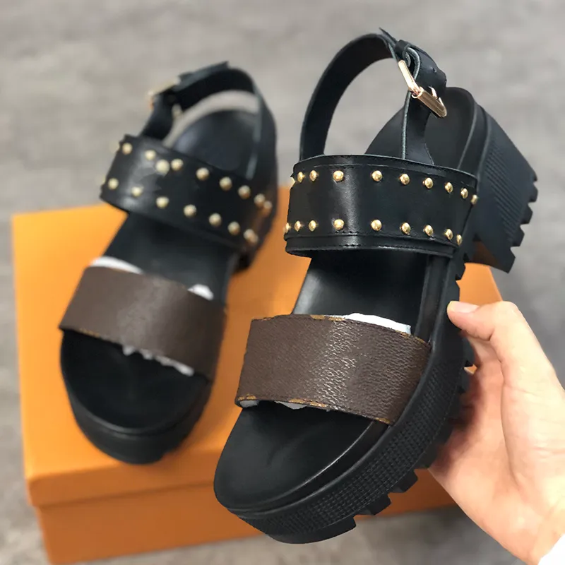 Lady Laureate Platform Sandals Designer Shoes Glazed Calf Leathe Patent Canvas Women Shoes Dress Party Sandal Platform High Heel with Box