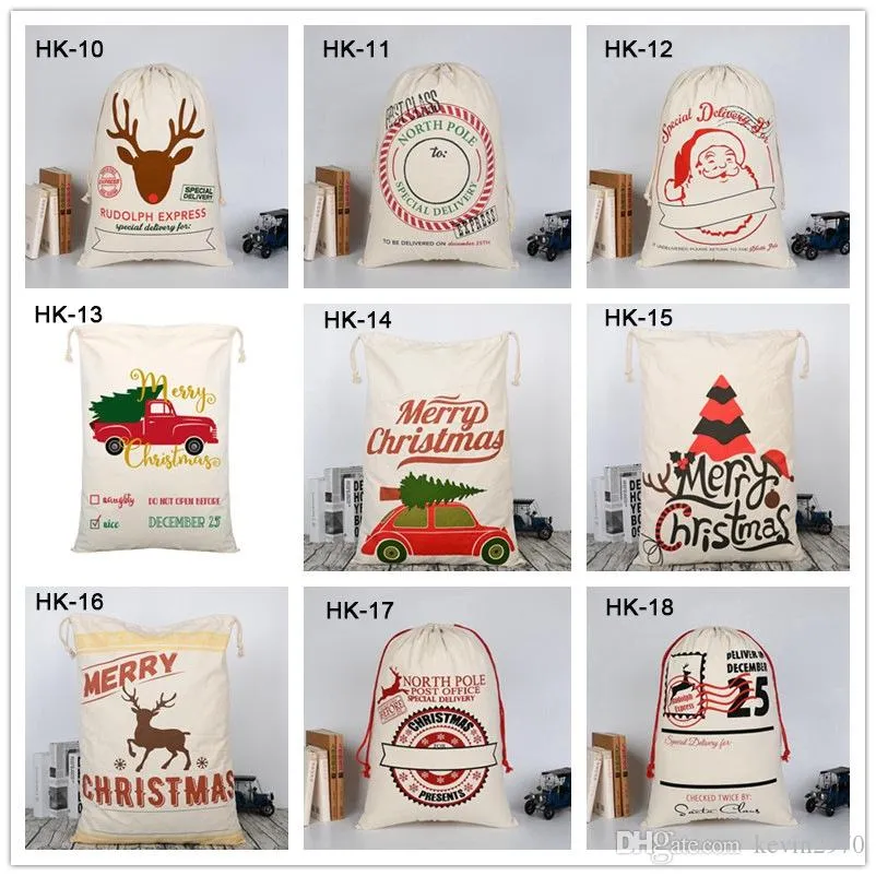 Kerstmis 39 stijlen groot canvas Santa Sacks Chiristmas kous snoep appels tassen decoratieve chriostmas