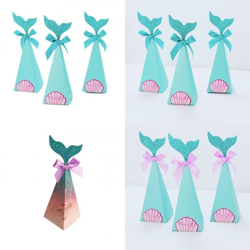 Verticale Mermaid Tail Bowknot Parkeren Box Papier Stuk Gift Wrap Hoesje Candy Container Verjaardag Treat Party Dessert Decoratieve 0 45kt C2