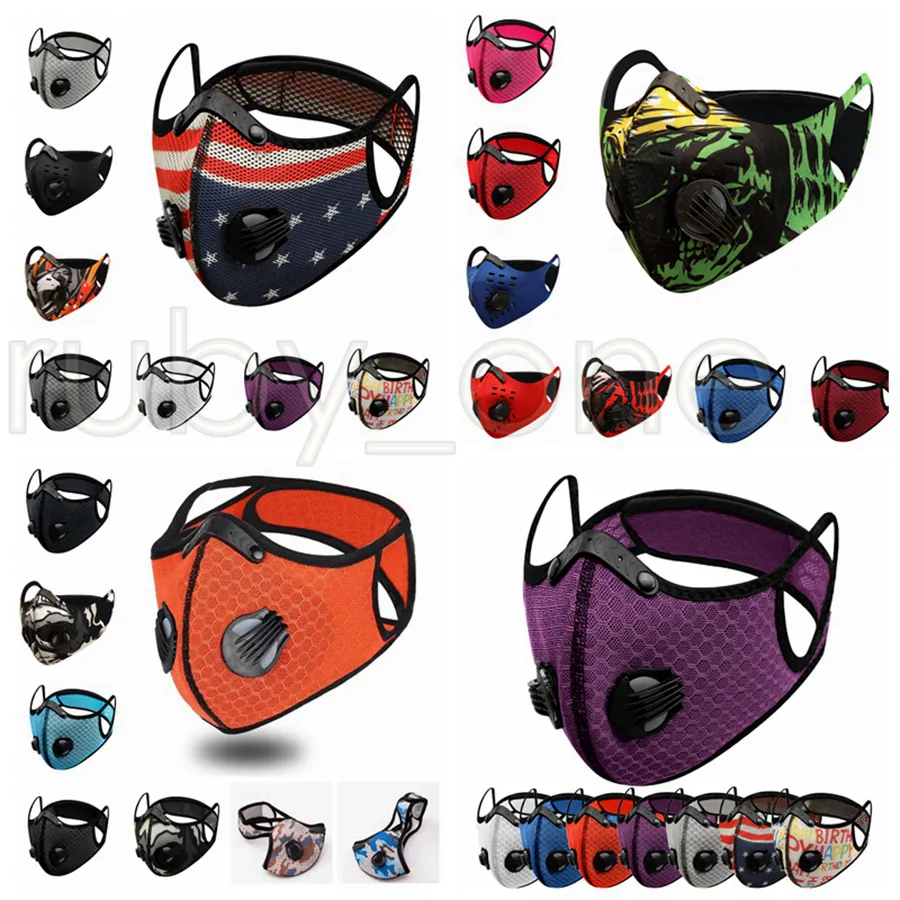 Buitensporten Fietsen Maskers met Dubbele Ademend Valve PM2.5 Antifog Anti Dust Bescherming Masker Designer Gezichtsmaskers 24-styles RRA3421