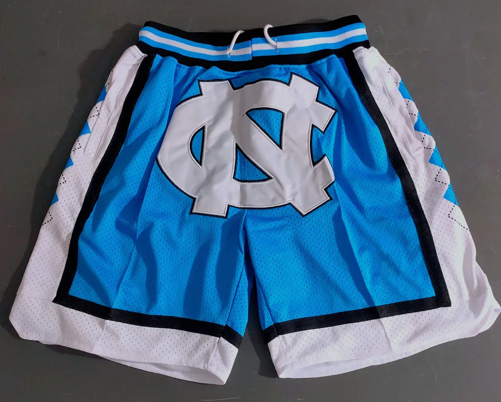 New University of North Carolina MEN UNC basketball Shorts Pocket PANTS All Stitched S-2XL 2 Colors Free Shipping