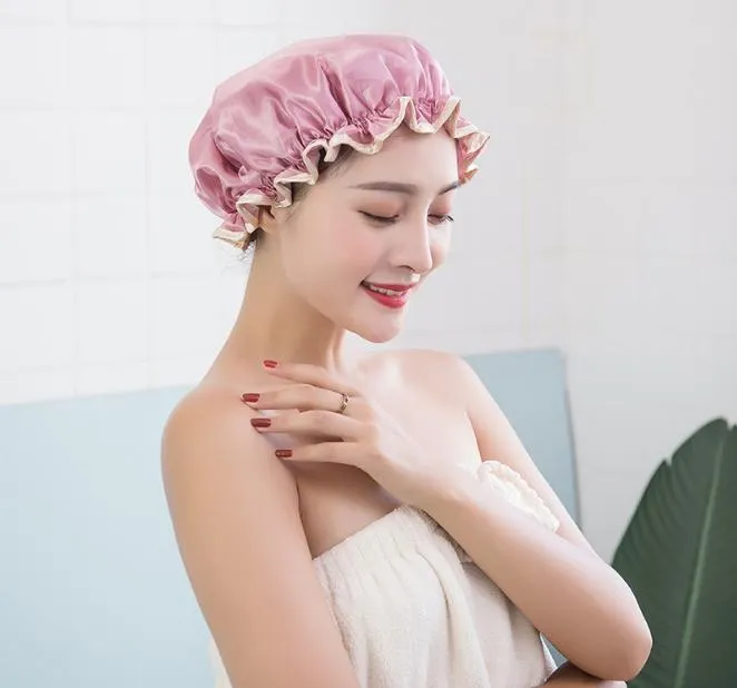 bonnet de douche imperméable double couche domestique peva épaissi shampooing résistant à l'huile pour femmes bonnet de bain multifonction anti-poussière serviette anti-fumée