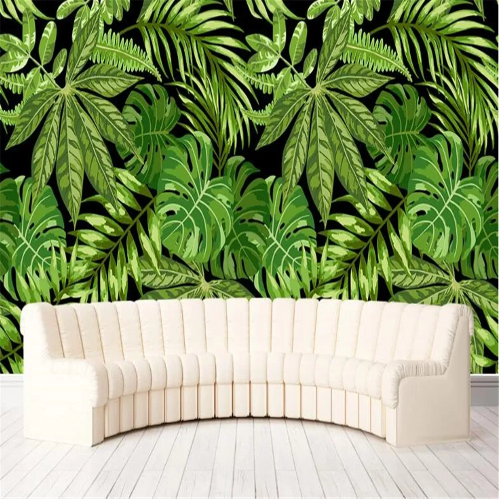 Milofi пользовательского стиля Юго-Восточной Азии зеленый пальмы лист искусство роспись гостиная спальня обои фон стена