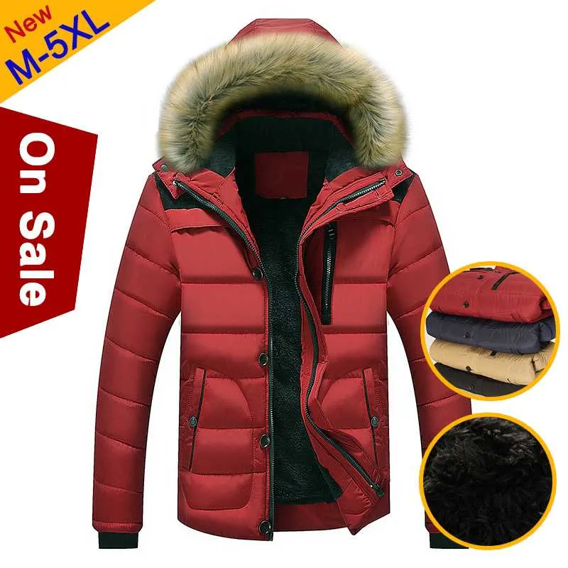 -20 'C Winter Fleece Warm Men Jacketrockar Vindresistent Höst Tjock Fur Trim Hooded Jacket Mens Bomull Padded 2020 MULS Märke