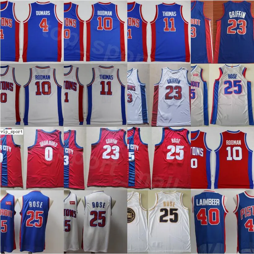 バスケットボールビルLaimbeer Jerseys 40 Isiah Thomas 11 Dennis Rodman 10 Joe Dumars 4 Blake Griffin 23 Drick Rose 25 Andre Drummond 0