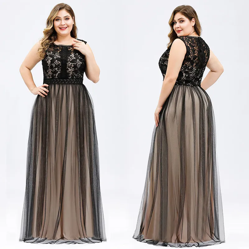 Women's Plus size Dresses Floor-Length elegant dinner party maxi dresses Sleeveless Empire lace Evening dresses