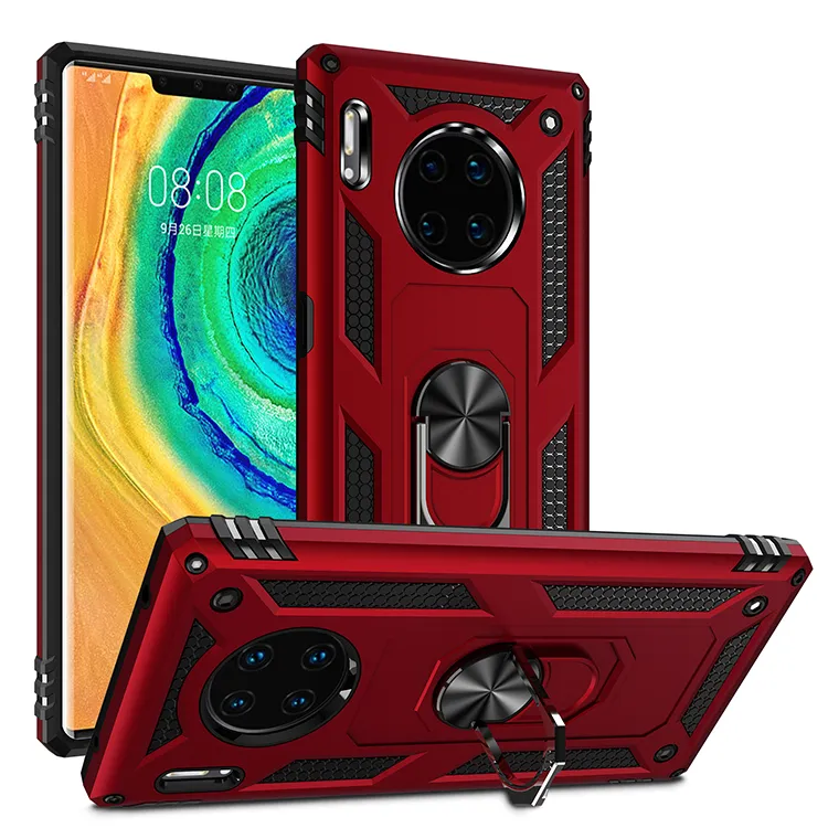 Pansarfodral för Huawei Mate 30 Pro Magnetic Car Finger Ring Stand Hybrid Hard PC TPU Fall för Mate 30 Lite 30Pro Silicone Phone Case Cover