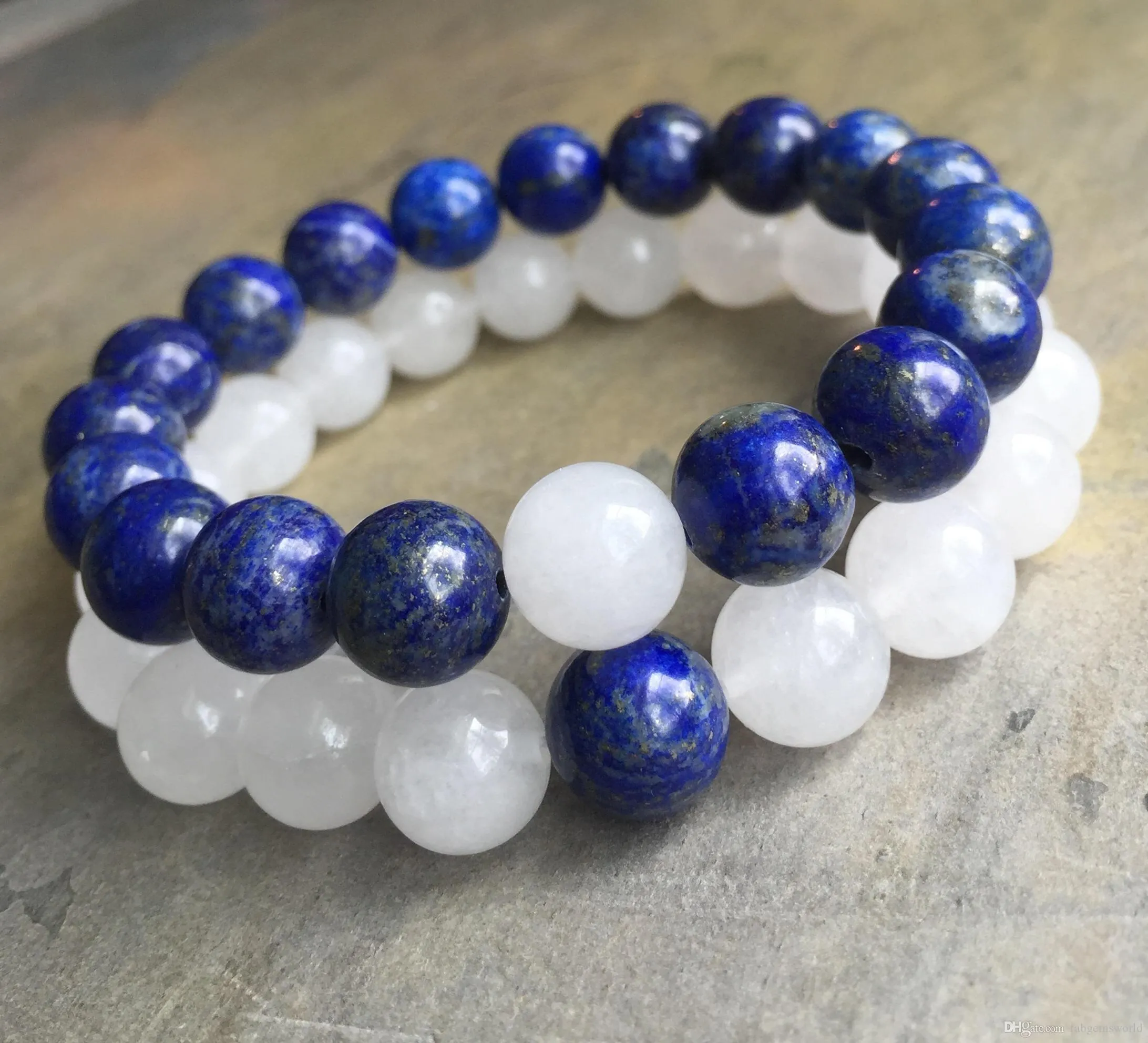 Natuursteen 10mm Witte Jade Beaded Strands Armbanden Lapis Lazui Armband, Elastische Armband, Edelsteen Kralen Genezen Armband, Geschenken